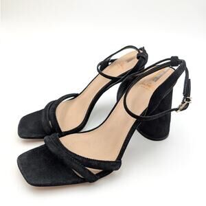 Sam Edelman Kia Block Heel Sandal Women's Suede Ankle Strap Black Size US8M EU38